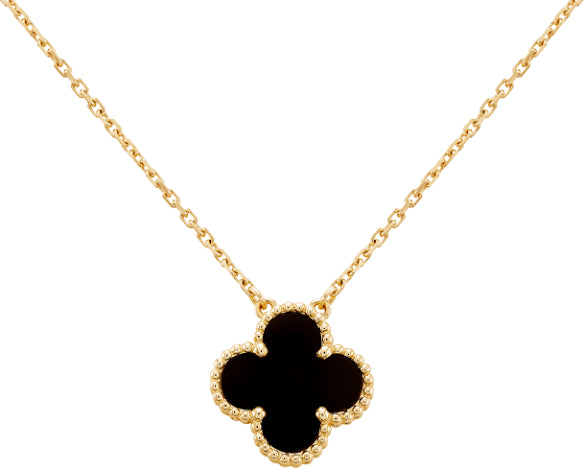 Four Leaf Clover Necklace – 18K Gold - Black Zircon