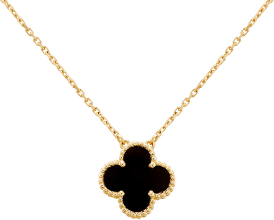 Four Leaf Clover Necklace – 18K Gold - Black Zircon